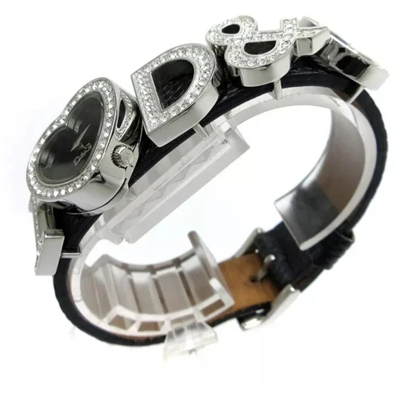 ✨️ DOLCE & GABBANA I LOVE D&G BLACK LEATHER HEART RHINESTONE WATCH✨️ - Picture 5 of 9